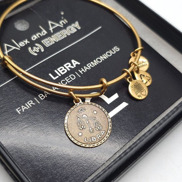 Alex And Ani Libra Zodiac Bangle Bracelet Gold Adjustable Charm Jewelry In Box - Picture 2 of 5